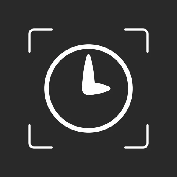 Ícone Simples Relógio Objeto Branco Câmera Autofoco Fundo Escuro — Vetor de Stock