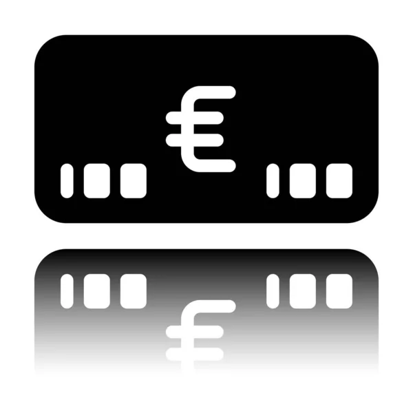 Peníze Voutcher Ikonu Karty Euro Černá Ikona Zrcadlový Odraz Bílém — Stockový vektor