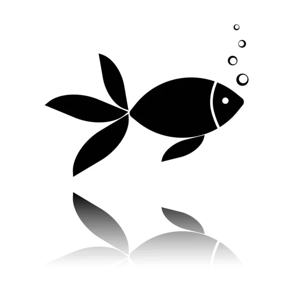 Рыба Иконкой Пузырей Черная Иконка Зеркальным Отражением Белом Фоне — стоковый вектор