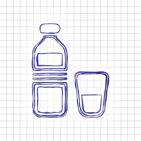 Botella Agua Vaso Vidrio Icono Simple Cuadro Dibujado Mano Hoja — Vector de stock