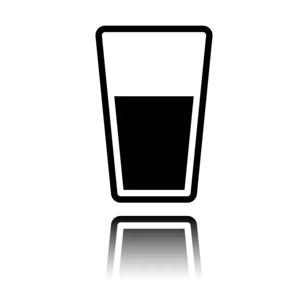 Склянка Значка Води Чорна Іконка Дзеркальним Відображенням Білому Тлі — стоковий вектор