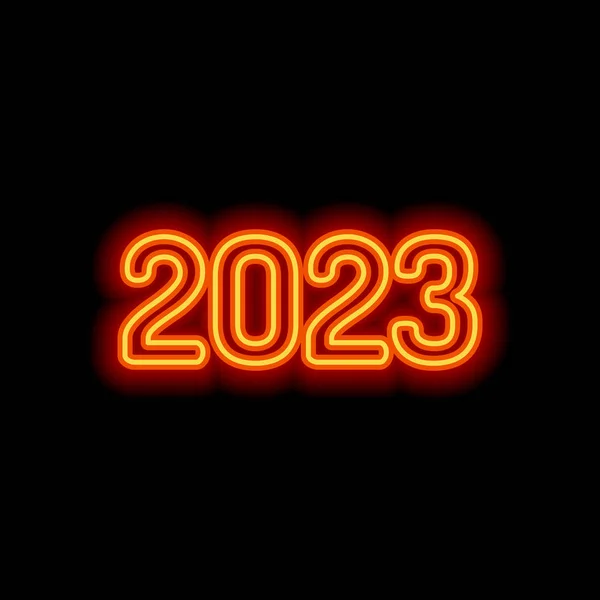 2023 Szám Ikont Boldog Évet Neon Narancs Stílus Fekete Háttér — Stock Vector