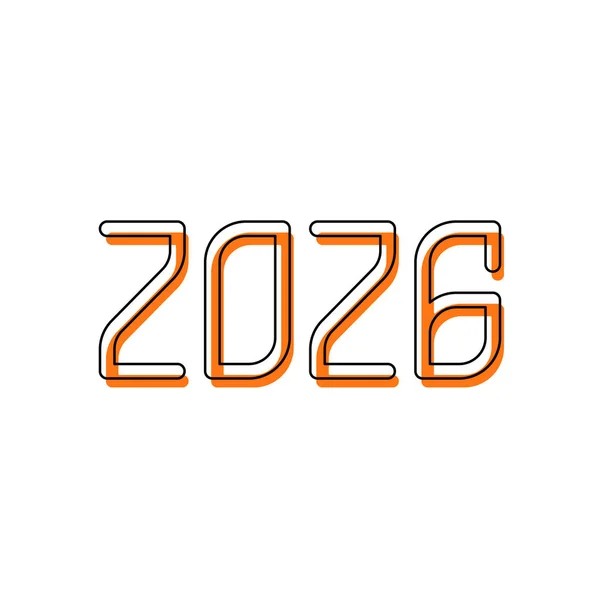 2026 数字アイコン 明けましておめでとう 分離アイコンが黒の薄い輪郭とオレンジ移動異なるレイヤー上充填から成る 白背景 — ストックベクタ