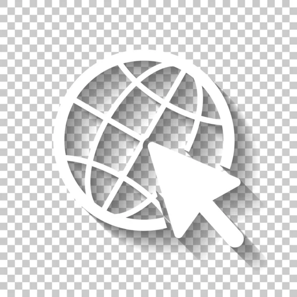 Küre ve ok simgesi. Gölge şeffaf arka plan üzerinde beyaz simgesi
