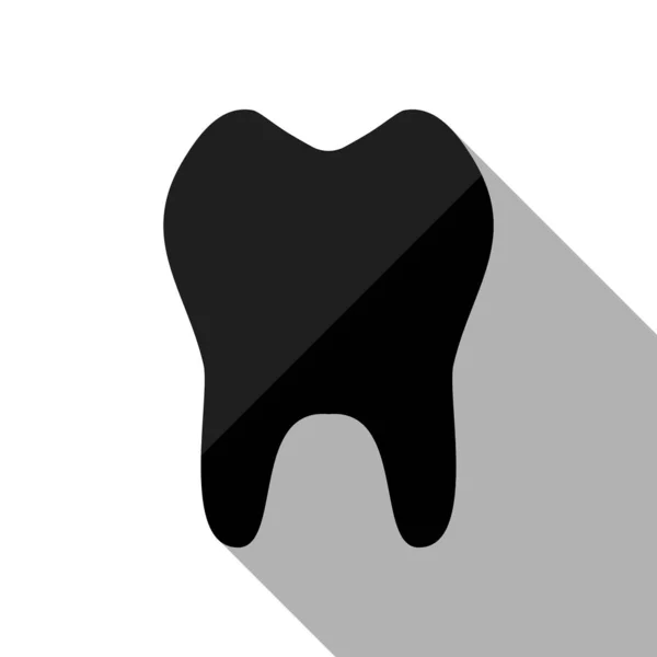 Tooth Simple Icon Black Object Long Shadow White Background — Stock Vector