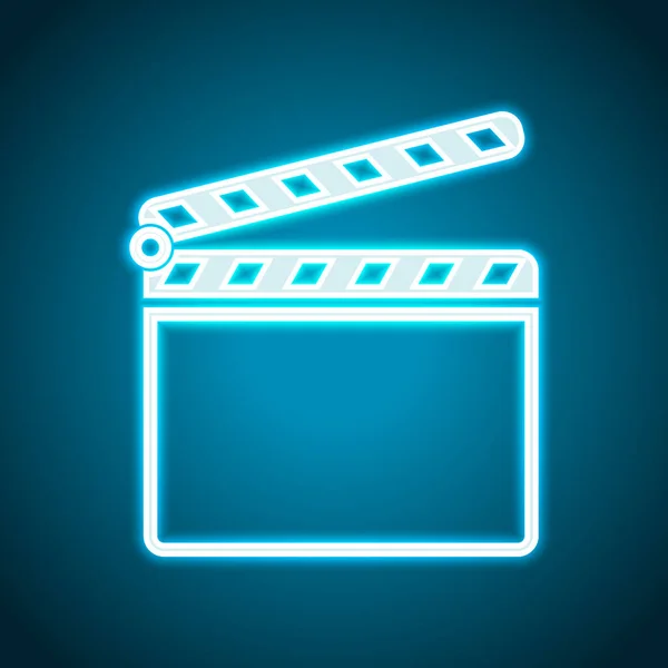 Tablero Aplausos Cine Icono Abierto Estilo Neón Icono Decoración Ligera — Vector de stock