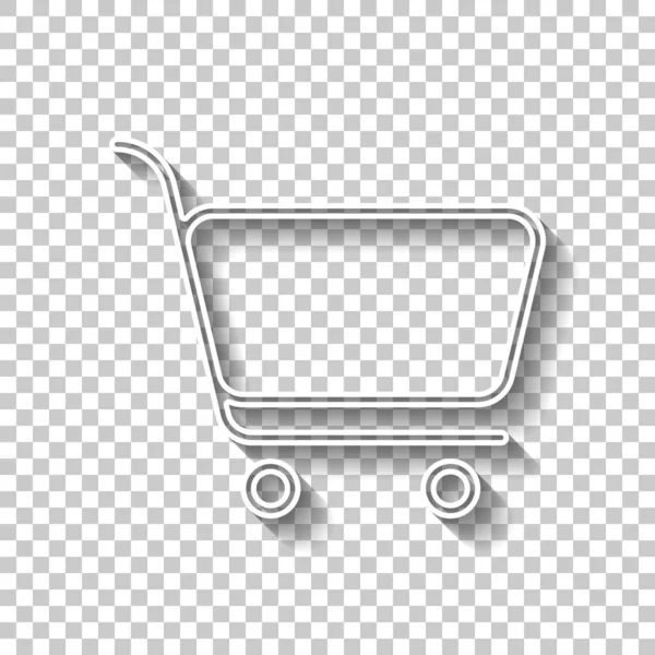 alışveriş sepeti simgesi. İnce anahat ile basit doğrusal simgesi. Gölge şeffaf arka plan üzerinde beyaz anahat işaretiyle