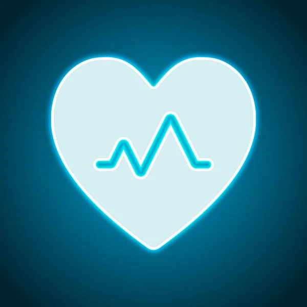 心脏脉搏 心脏和脉搏线 简单的单一图标 霓虹灯风格 浅色装饰图标 明亮的电符号 — 图库矢量图片