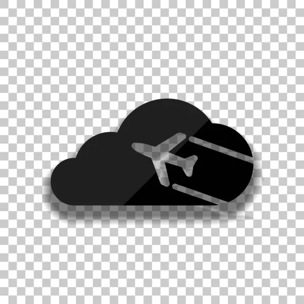 Vliegtuig Cloud Eenvoudige Pictogram Logo Zwart Glas Icoon Met Zachte — Stockvector