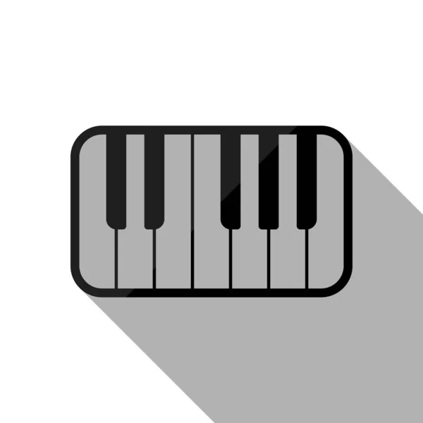 Piano Keyboard Icon Black Object Long Shadow White Background — Stock Vector