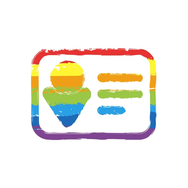 Identification card icon. Linear style. Drawing sign with LGBT style, seven colors of rainbow (red, orange, yellow, green, blue, indigo, violet