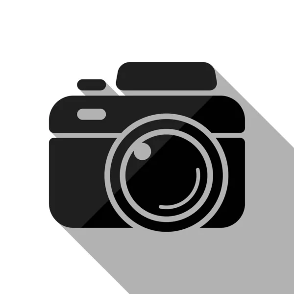 Фотоапарат Проста Іконка Чорний Єкт Довгою Тіні Білому Тлі — стоковий вектор