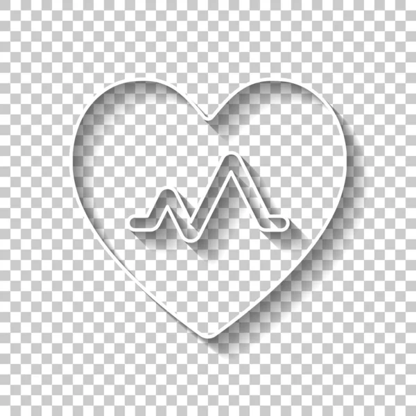 心脏脉搏 心脏和脉搏线 简单的单一图标 白色轮廓线 在透明背景上有阴影 — 图库矢量图片