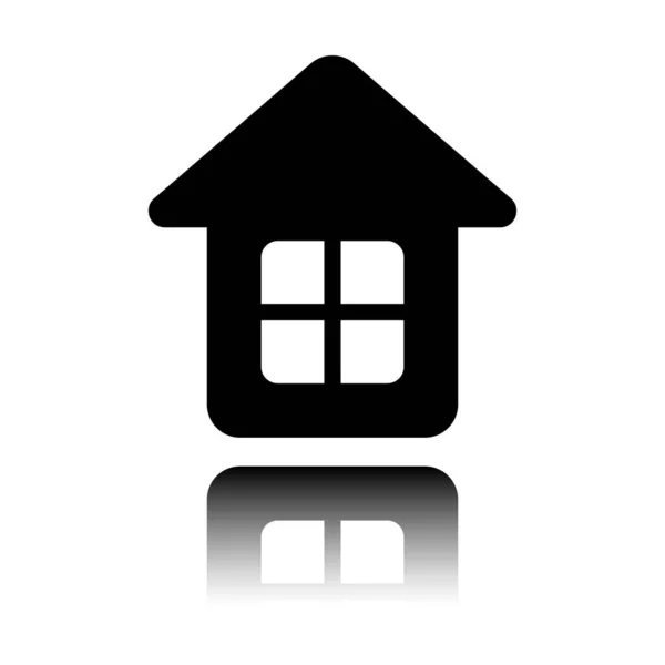 Icono Casa Simple Icono Negro Con Reflejo Espejo Sobre Fondo — Archivo Imágenes Vectoriales