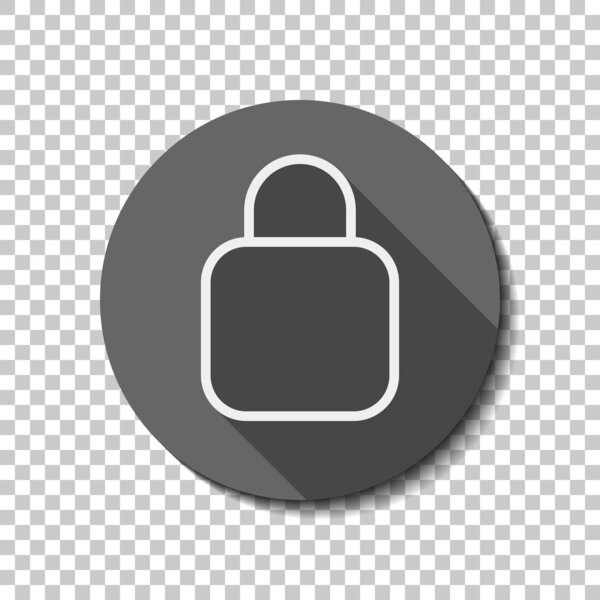 Simple lock icon. Linear symbol, thin outline. flat icon, long shadow, circle, transparent grid. Badge or sticker style