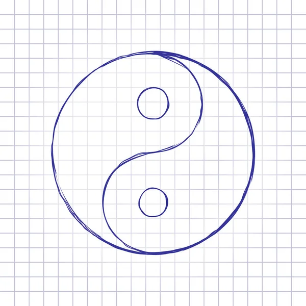 Σύμβολο Yan Yin Χέρι Συρμένο Εικόνα Χαρτί Φύλλο Μπλε Μελάνι — Διανυσματικό Αρχείο