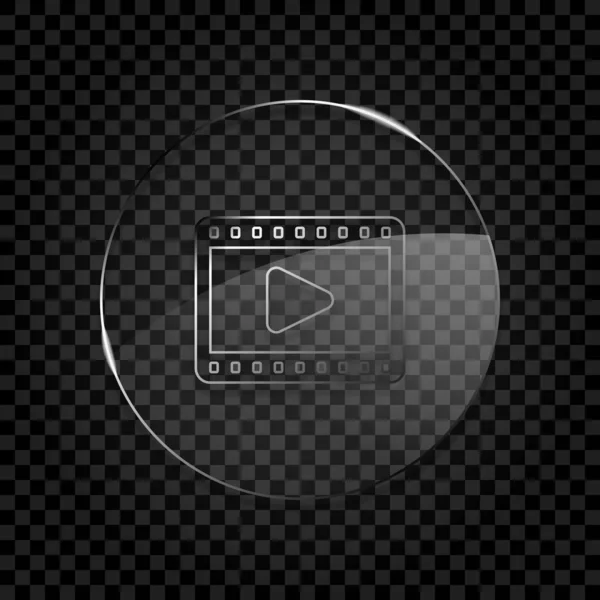 Icône Vidéo Icône Cercle Bulle Verre Sur Grille Transparente Sombre — Image vectorielle