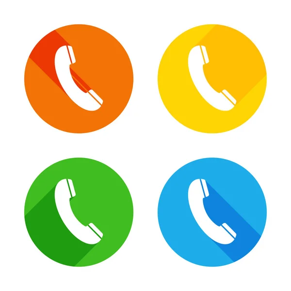 Значок Телефонного Приемника Плоская Белая Иконка Фоне Цветных Кругов Четыре — стоковый вектор