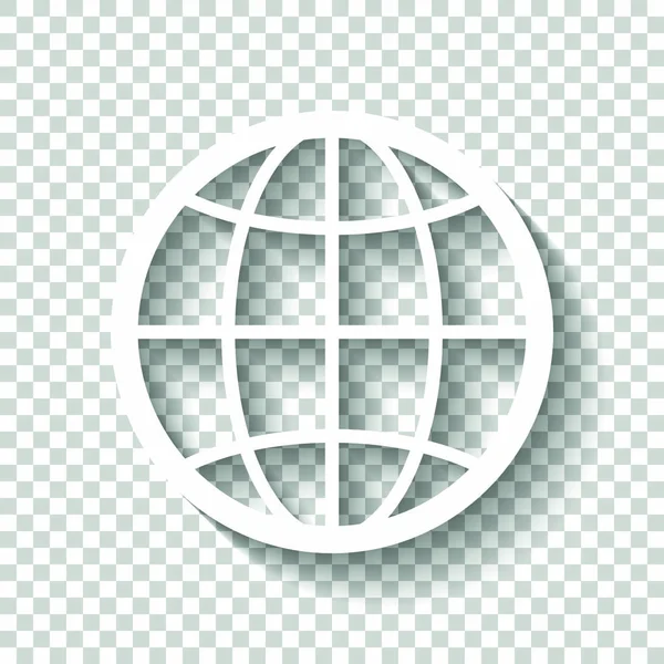 Globe Planète Silhouette Simple Icône Blanche Avec Ombre Sur Fond — Image vectorielle