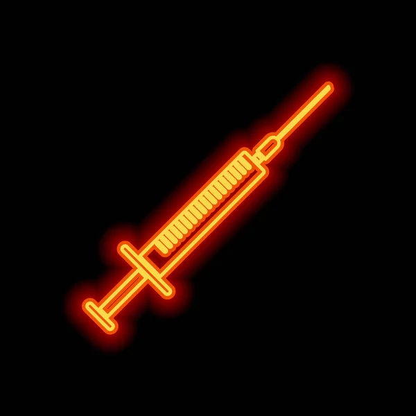 Syringe Icon Orange Neon Style Black Background Light Icon — Stock Vector