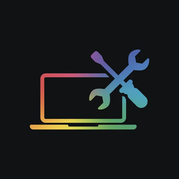 Laptop Reparatieservice Regenboog Kleur Donkere Achtergrond — Stockvector