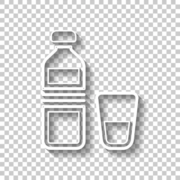 Fles Water Glazen Beker Eenvoudige Pictogram Witte Contouren Ondertekenen Met — Stockvector