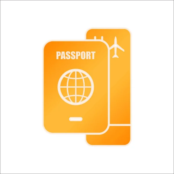 护照登机牌航空旅行的概念 橙色标志与低光在白色背景 — 图库矢量图片