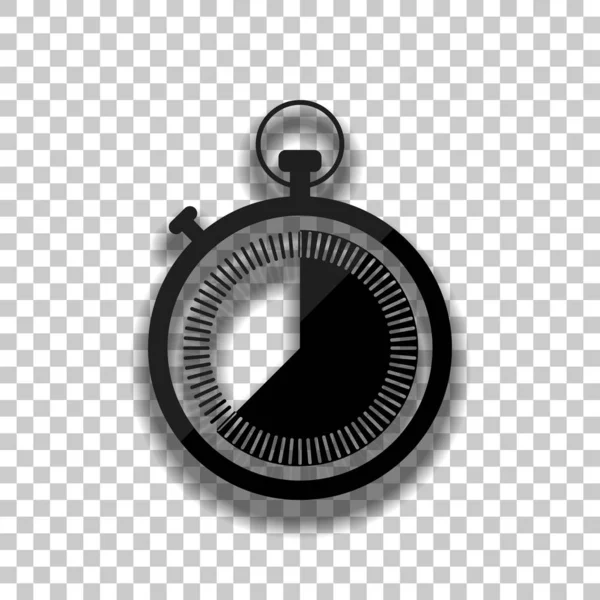 Секундомер Простой Значок Значок Черного Стекла Мягкой Тенью Прозрачном Фоне — стоковый вектор