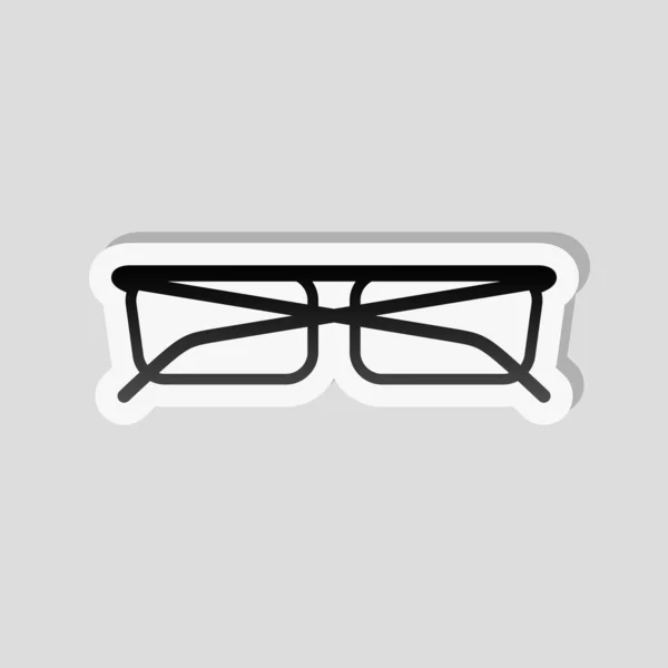 Eyeglasses Icon Sticker Style White Border Simple Shadow Gray Background — Stock Vector