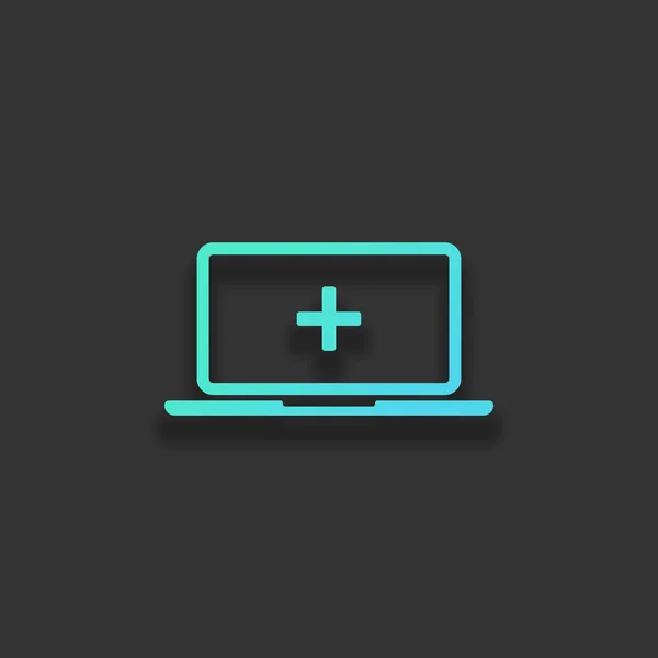 Přenosný Počítač Lékařský Kříž Obrazovce Jednoduché Ikony Barevné Logo Koncept — Stockový vektor