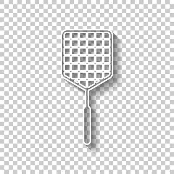Fly Swatter Icône Signe Contour Blanc Avec Ombre Sur Fond — Image vectorielle