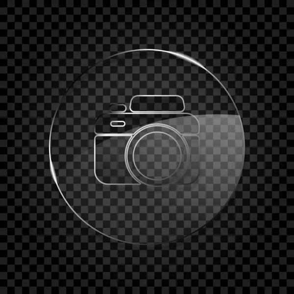 Photo Camera Simple Icon Icon Circle Glass Bubble Dark Transparent — Stock Vector