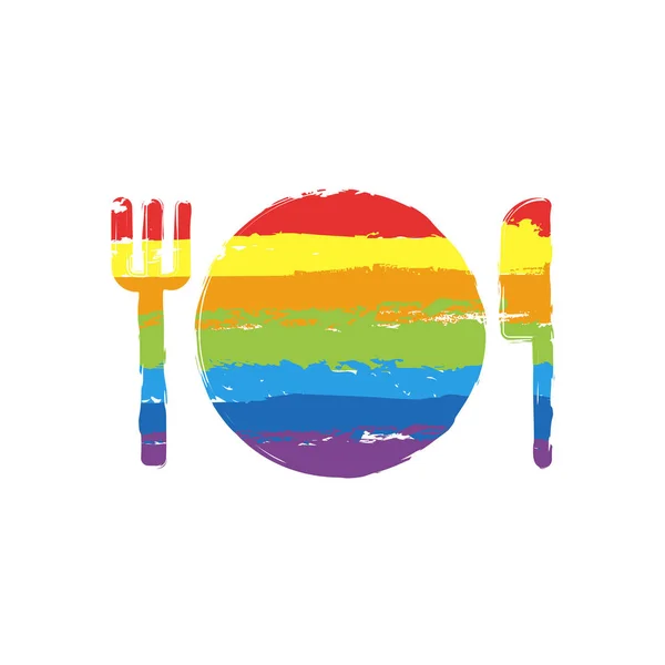 Cubertería Tenedor Placa Cuchillo Icono Signo Dibujo Con Estilo Lgbt — Archivo Imágenes Vectoriales