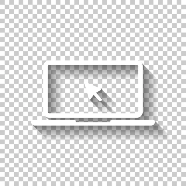 Laptop Notebook Βέλος Στην Οθόνη Λευκό Εικονίδιο Σκιάς Διαφανές Φόντο — Διανυσματικό Αρχείο