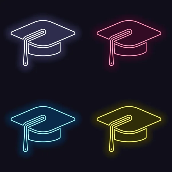 毕业帽 教育图标 一套霓虹灯标志 黑暗背景上的赌场风格 无缝模式 — 图库矢量图片