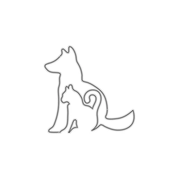 Icône Chat Chien Silhouette Contour Pointillé Avec Ombre Sur Fond — Image vectorielle