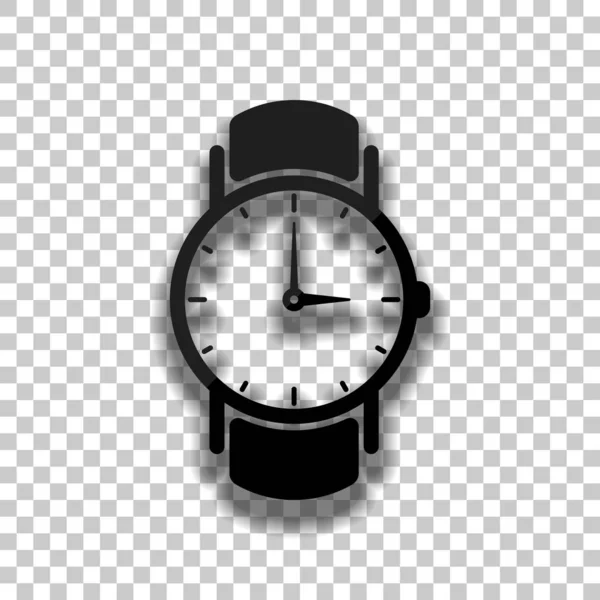 矢印の付いた古典的な手時計アイコン 透明な背景のソフトな影と黒いガラス アイコン — ストックベクタ