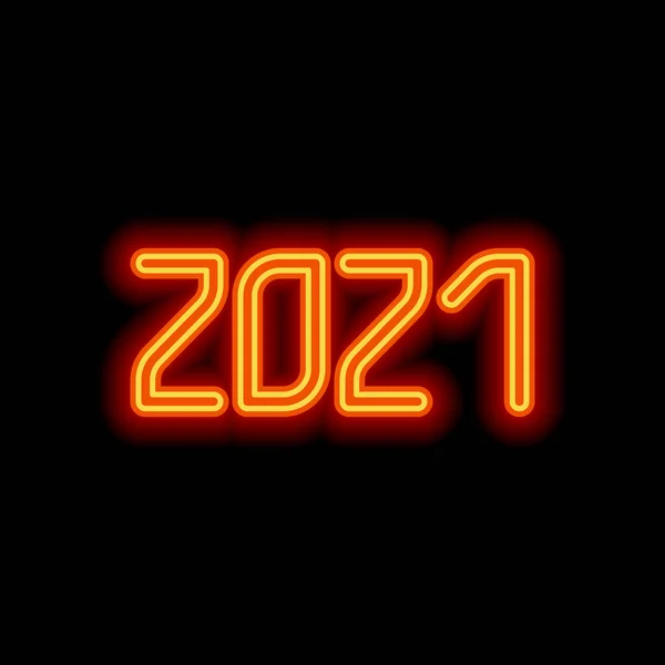 2021 Número Icono Feliz Año Nuevo Estilo Naranja Neón Sobre — Archivo Imágenes Vectoriales