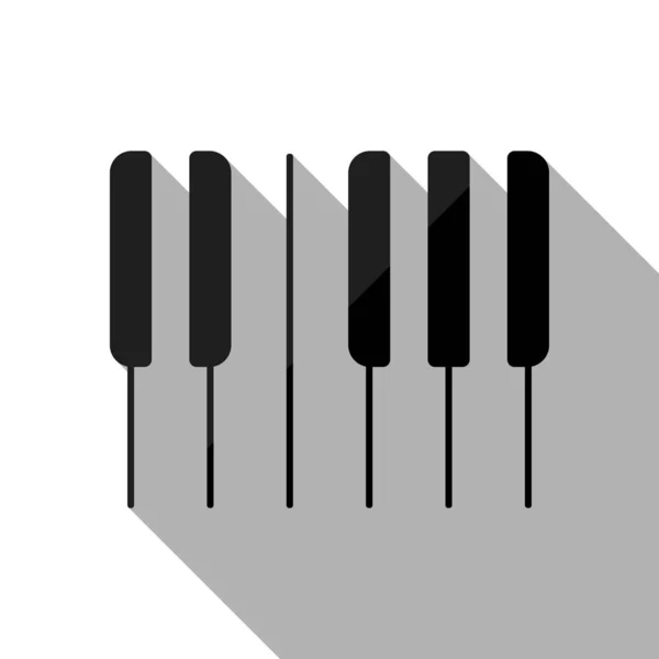 Piano Keyboard Icon Horizontal View Black Object Long Shadow White — Stock Vector