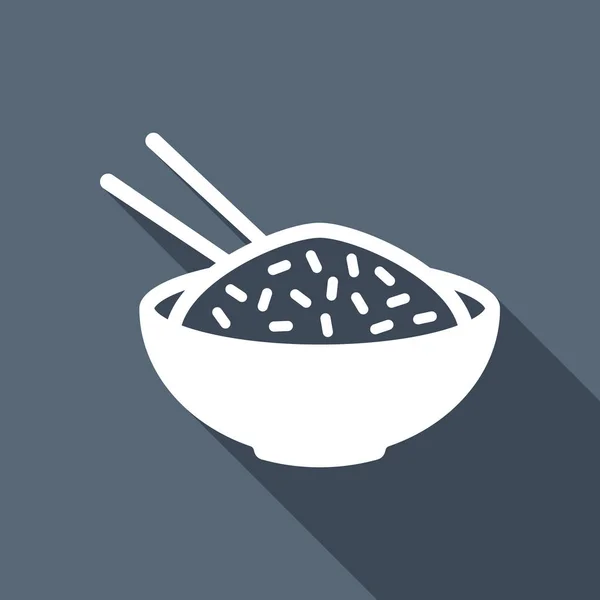 Misku Rýže Hůlkami Ikona Asijských Potravin Bílá Plochá Ikona Dlouhý — Stockový vektor