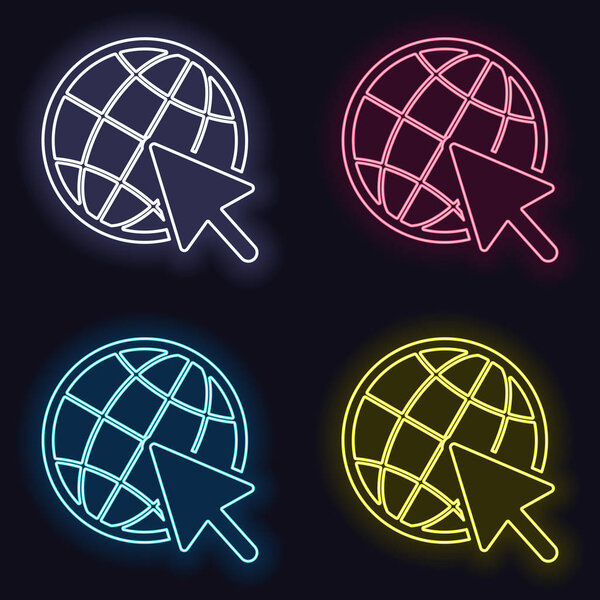 Globe and arrow icon. Set of neon sign. Casino style on dark background. Seamless pattern
