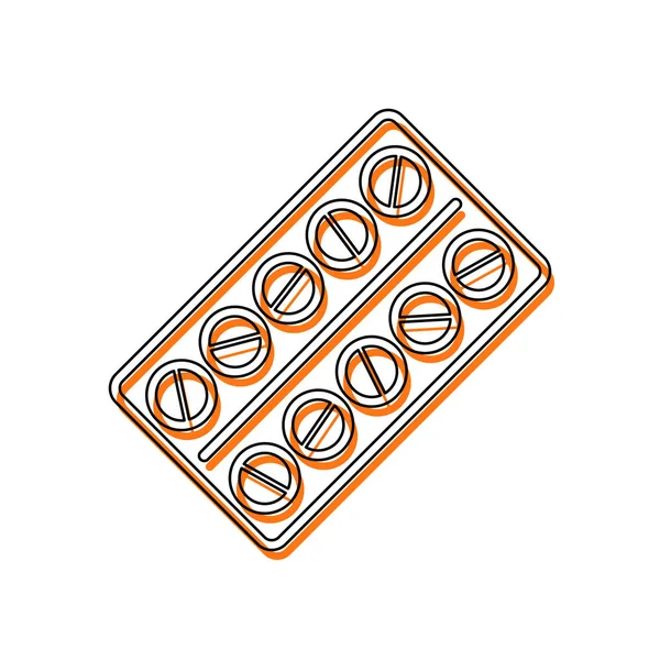 Икона Таблетки Изолированная Иконка Состоящая Черно Тонкого Контура Оранжевого Перемещения — стоковый вектор