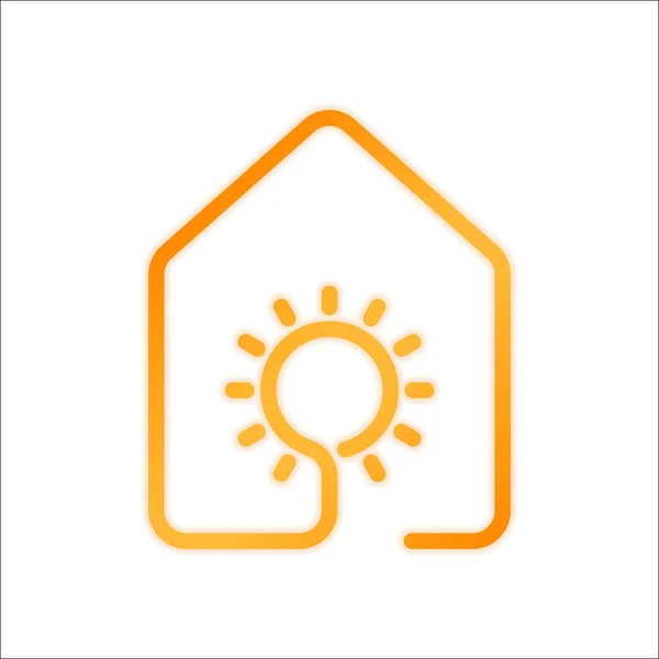 Haus Mit Sonne Oder Lampensymbol Linienstil Orangefarbenes Schild Mit Wenig — Stockvektor