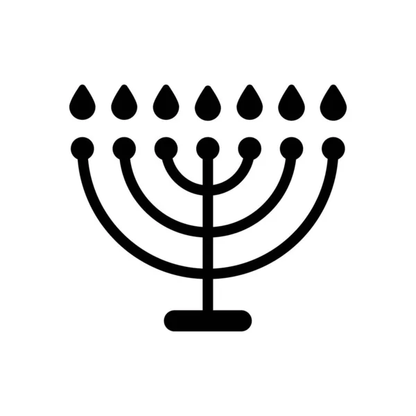 Hanukkah Ícone Lâmpada Menorah Delinear Velas Judaicas Ícone Preto Fundo — Vetor de Stock