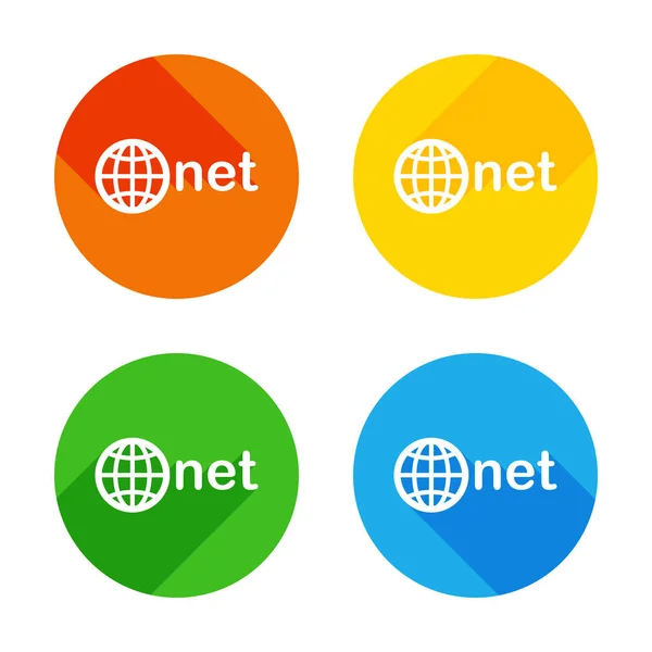 One Main Domains Globe Net Flat White Icon Colored Circles — Stock Vector