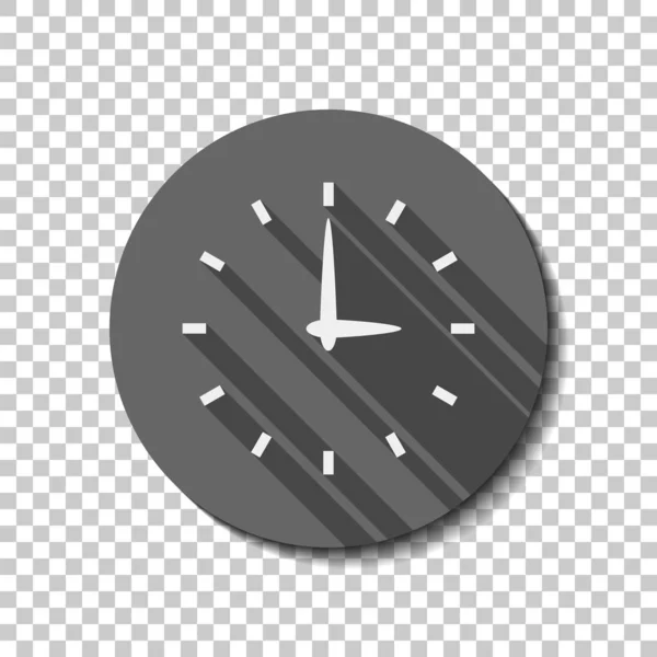 简单的时钟图标 白色平面图标 在透明背景上圆圆长的阴影 — 图库矢量图片