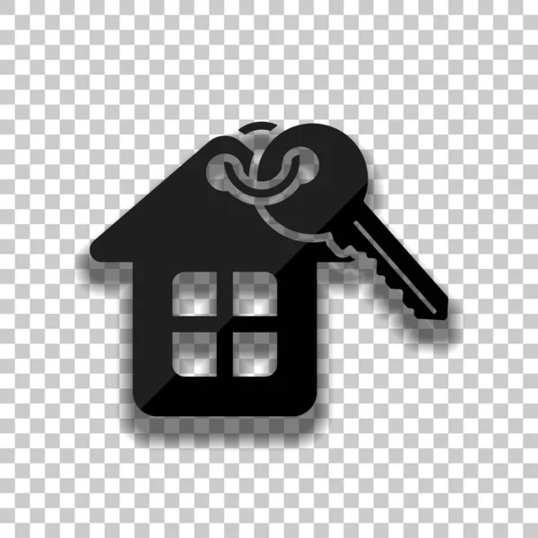 带着钥匙的房子 黑色玻璃图标 透明背景上有柔和的阴影 — 图库矢量图片