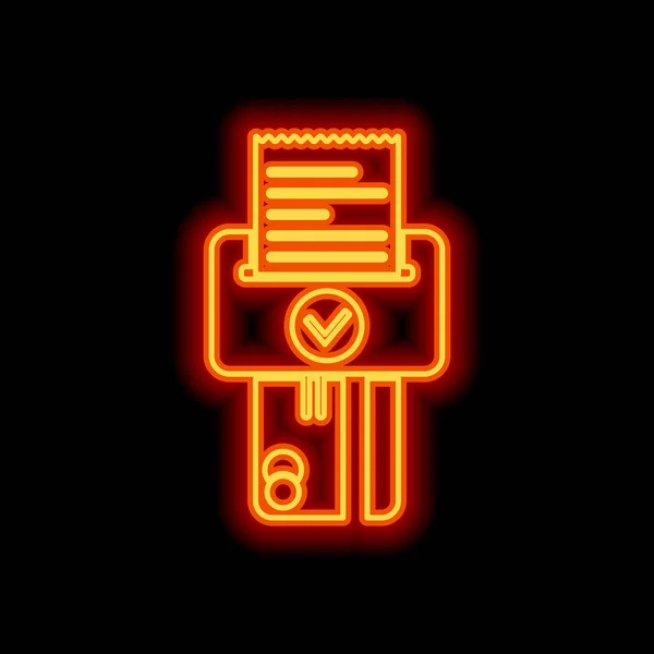 Creditcard Pos Terminal Succes Pictogram Oranje Neon Stijl Zwarte Achtergrond — Stockvector