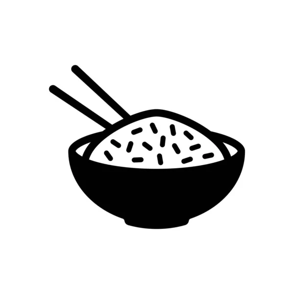 一碗米饭加筷子 亚洲食物的图标 白色背景上的黑色图标 — 图库矢量图片