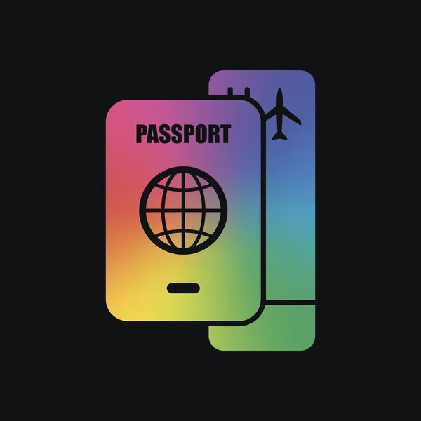 Pasaporte Tarjeta Embarque Concepto Viaje Aéreo Color Arco Iris Fondo — Vector de stock